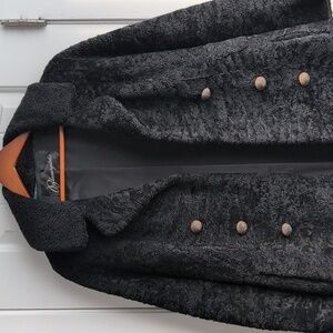 BLOOMINGDALES Double-Breasted Black Faux Fur Coat